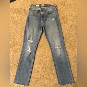 MOTHER Light Blue Distressed Skinny Jeans